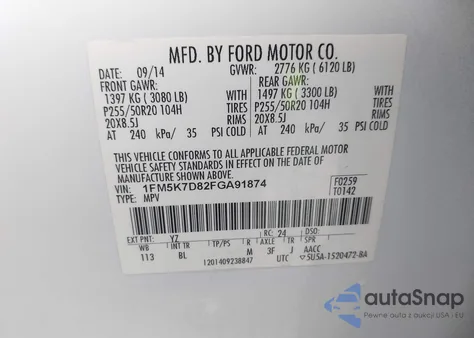 2015 Ford Explorer Xlt из США, поврежденный, VIN 1FM5K7D82FGA91874